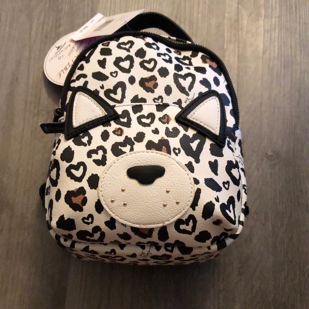 Betsey Johnson Black & White Faux Leather Leopard Print Dog Backpack NWT